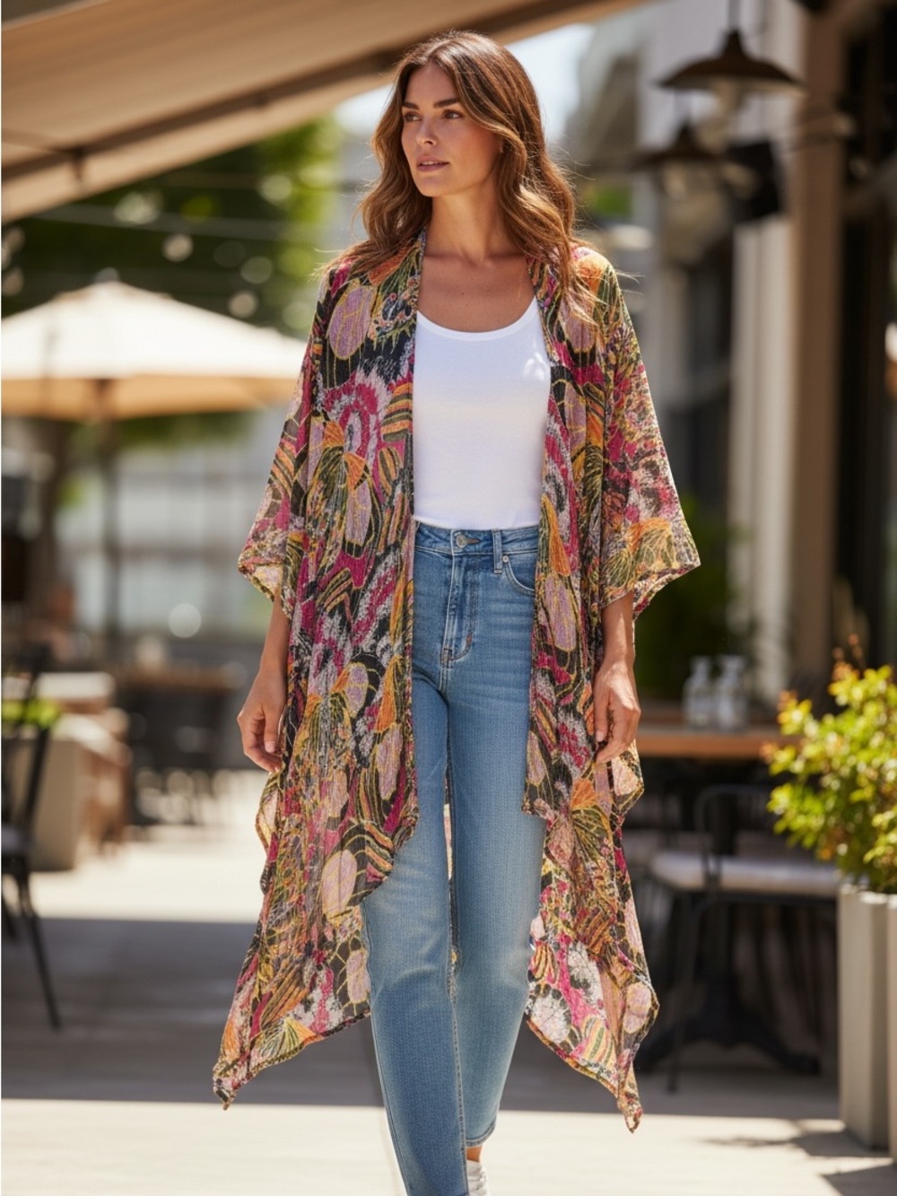 Anna & Ava Butterfly Floral Kimono Cardigan One Size Vibrant Boho Duster Magenta
